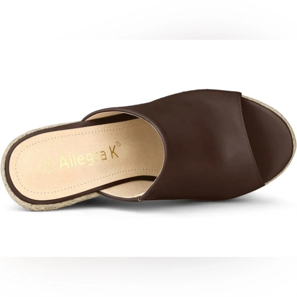 Allegra K Slip on Platform Sandals Espadrilles Wedges Slides Mules, Coffee 9